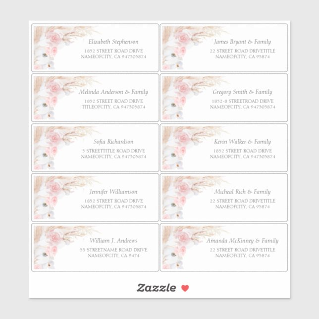 Pampas Grass rose invités noms Étiquette de adress (Feuille)