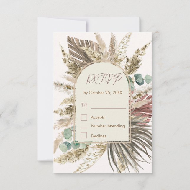Pampas Grass RSVP-Karte | Rustic Boho Wedding RSVP Karte (Vorderseite)