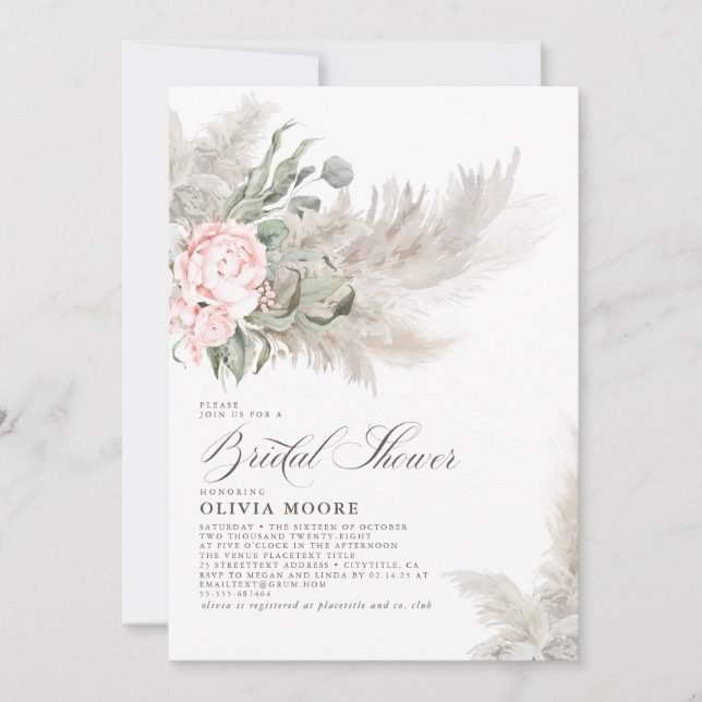 Pampas Grass Sage Greenery Brautparty Einladung (Vorderseite)