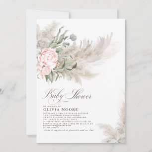 Pampas Grass Sage Greenery Floral Boho Baby Shower Einladung