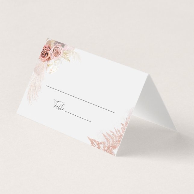 Pampas Grass Script Terracotta Wedding Platzkarte (Vorderseite)