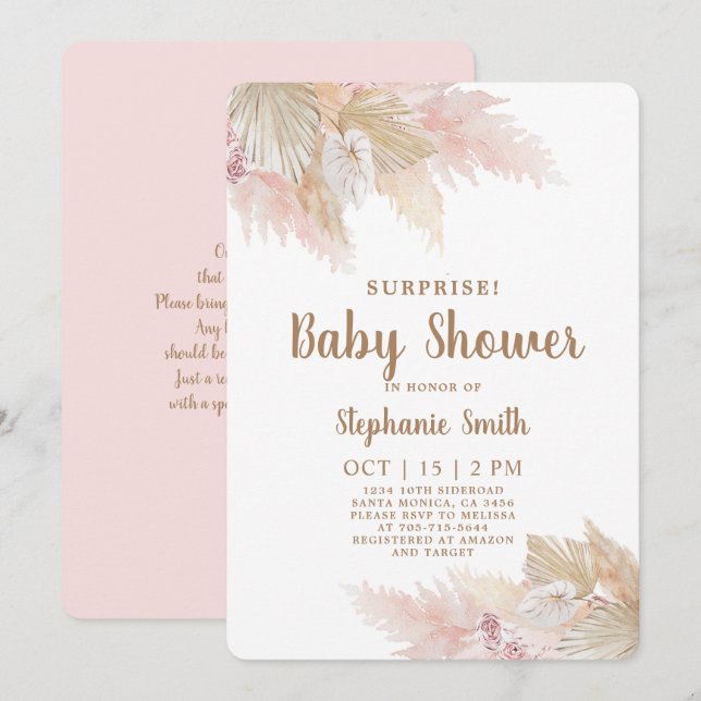 Pampas Grass Surprise Baby shower Invitation fille (Devant / Derrière)