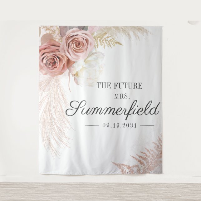 Pampas Grass Tan Brautparty Hintergrund Wandteppich (Vorderseite)