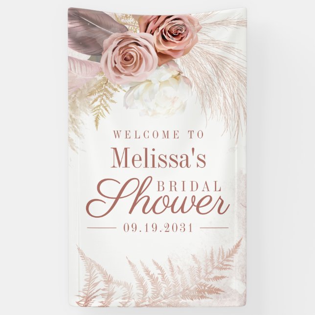 Pampas Grass Tan Brautparty Willkommen Banner (Vertikal)