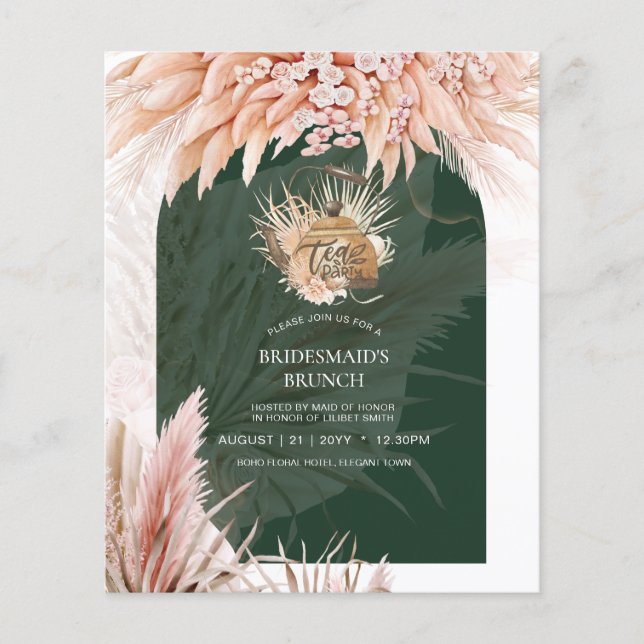 Pampas Grass TEA PARTY Brautparty Mittagessen Flyer (Vorne)