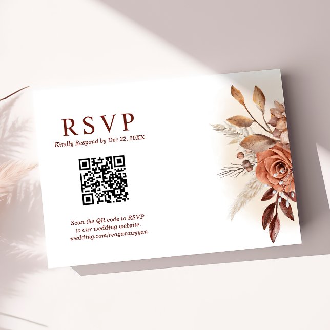 Pampas Grass Terra QR Code Floral Wedding RSVP Karte (Von Creator hochgeladen)