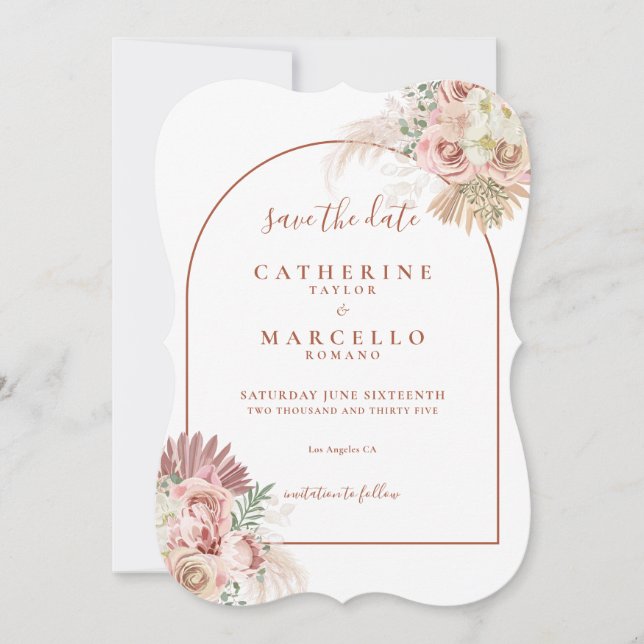 Pampas Grass Terracotta Arch Floral Wedding Rett T Save The Date (Vorderseite)