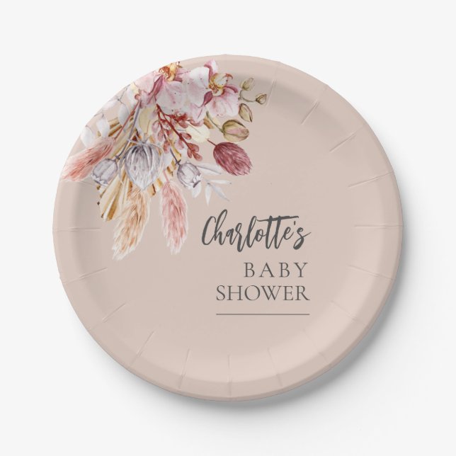 Pampas Grass Terracotta Boho Babydusche Pappteller (Vorderseite)