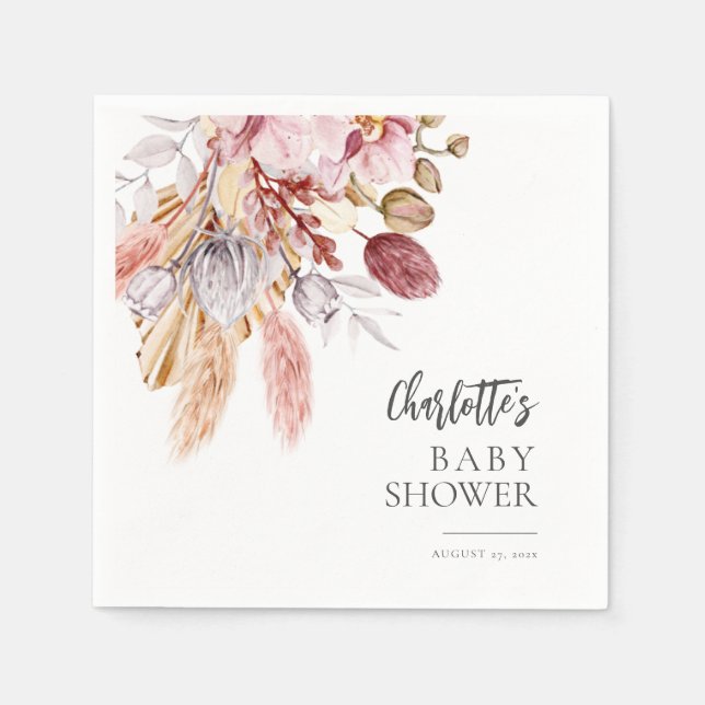 Pampas Grass Terracotta Boho Babyduschpapier Serviette (Vorderseite)