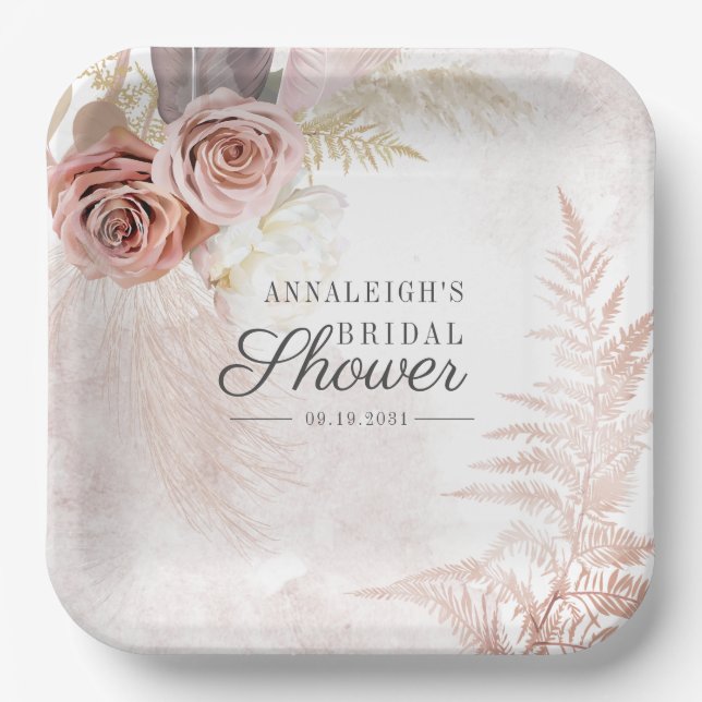 Pampas Grass Terracotta Boho Chic Brautparty Pappteller (Vorderseite)