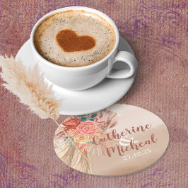 Pampas Grass Terracotta Boho Chic Wedding Party Runder Pappuntersetzer