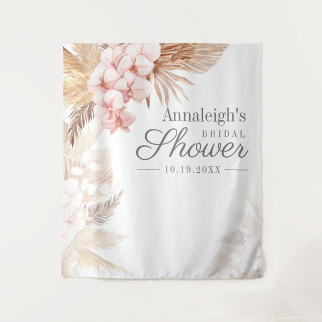 Pampas Grass Terracotta Brautparty Hintergrund Wandteppich (Vorderseite)