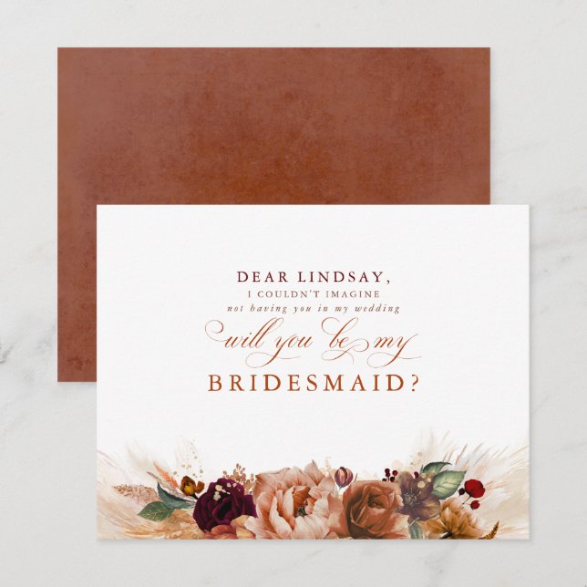 Pampas Grass Terracotta Bridesmaid Vorschlag Einladung (Vorne/Hinten)