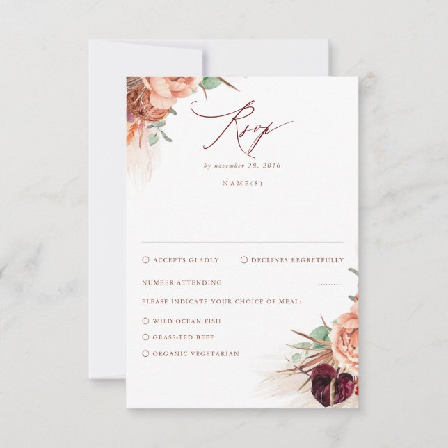 Pampas Grass Terracotta Burgundy Red Wedding RSVP (Vorderseite)