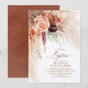Pampas Grass Terracotta Fleurs Baptême Invitation