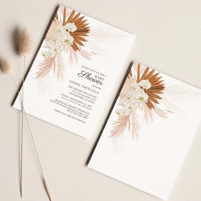 Pampas Grass Terracotta Kinderdusche Einladung (Pampas Grass Baby Shower Invitation)