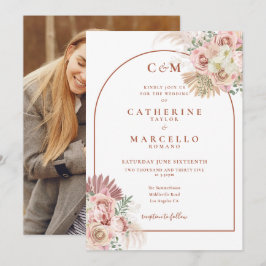 Pampas Grass Terracotta Monogram Foto Wedding Einladung