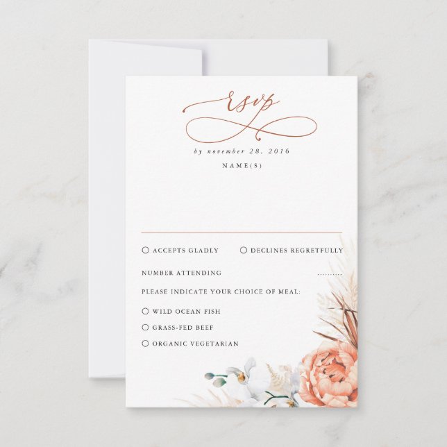 Pampas Grass Terracotta Orange Floral Wedding RSVP (Vorderseite)