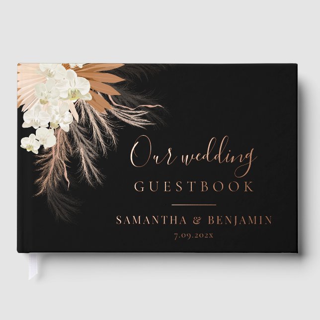Pampas Grass Terracotta Rose Golden Foil Gästebuch (Vorderseite)