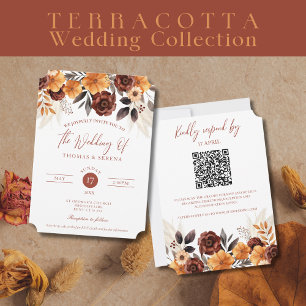 Pampas Grass Terracotta Rust Fall QR Code Hochzeit Einladung