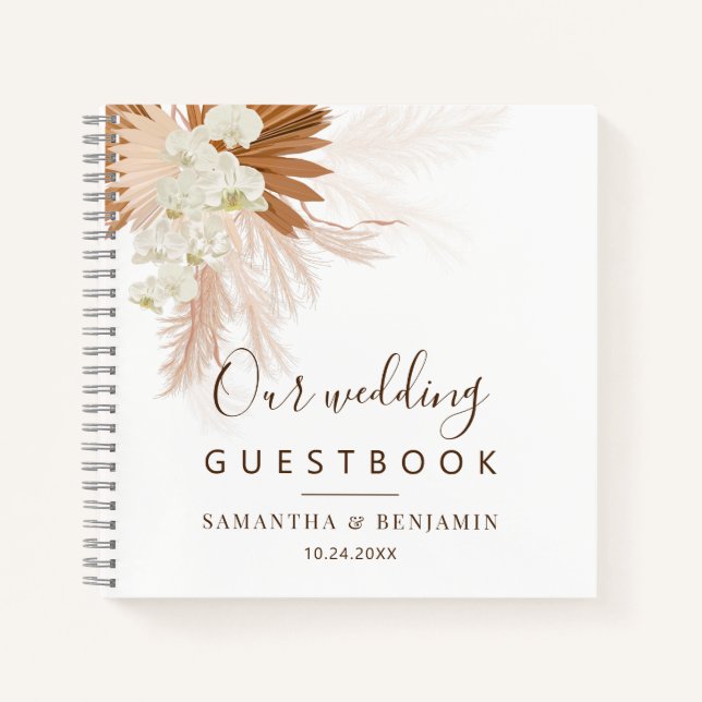 Pampas Grass Terracotta Script Wedding Guest Book Notizbuch (Vorderseite)