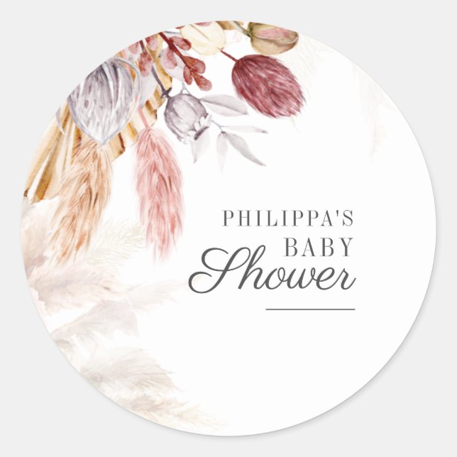Pampas Grass Terracotta Tan Dried Palm Baby Dusche Runder Aufkleber (Vorderseite)