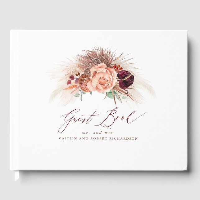 Pampas Grass Terracotta Wedding Guest Book Gästebuch (Vorderseite)