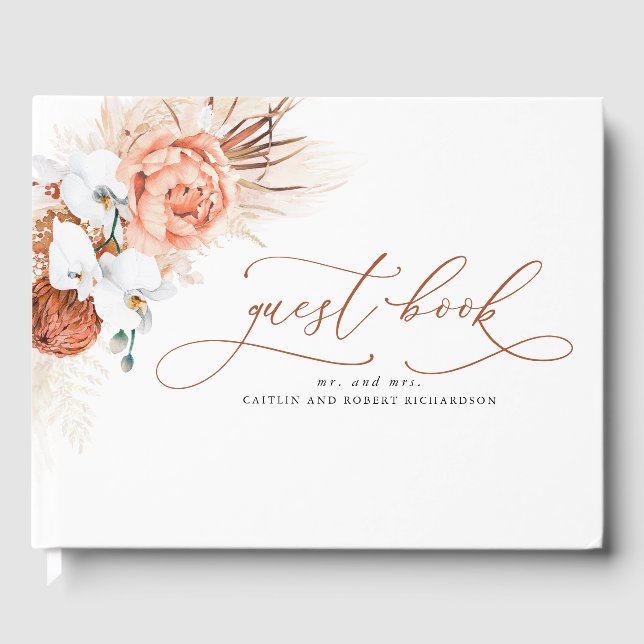 Pampas Grass Terracotta Wedding Guest Book Gästebuch (Vorderseite)
