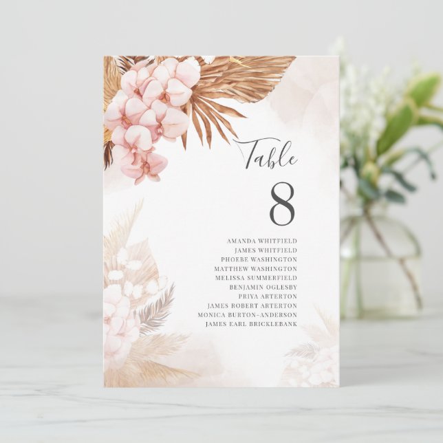 Pampas Grass Terracotta Wedding Tischnummer 8 (Stehend Vorderseite)