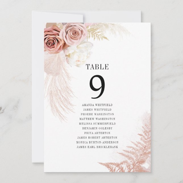 Pampas Grass Tischnummer Hochzeitsplan (Vorderseite)