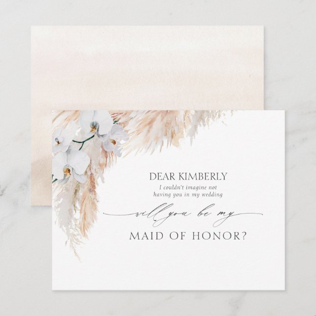 Pampas Grass Trauzeugin / Vorschlag von Bridesmaid Einladung (Vorne/Hinten)