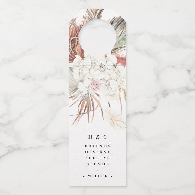 Pampas Grass Tropical Jungle Floral Wedding Flaschenanhänger (Vorderseite)