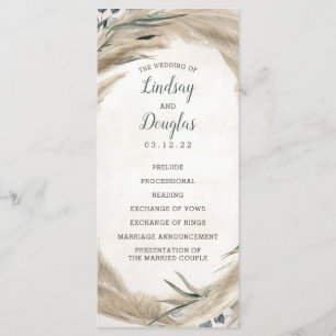 Pampas Grass und Greenery Boho Hochzeitsprogramme Programm