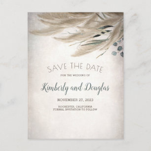 Pampas Grass und Greenery Boho Save the Date Ankündigungspostkarte