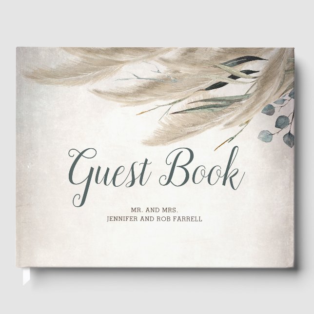 Pampas Grass und Grüne Hochzeit Gästebuch (Vorderseite)