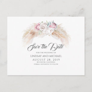 Pampas Grass und King Protea Blume Save the Date Postkarte