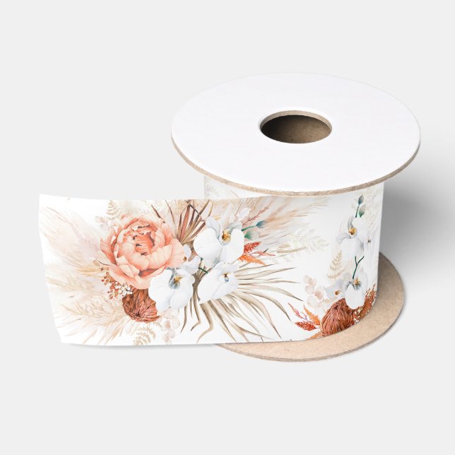 Pampas Grass und Terracotta Blume Satin Ribbon Satinband (Spule)