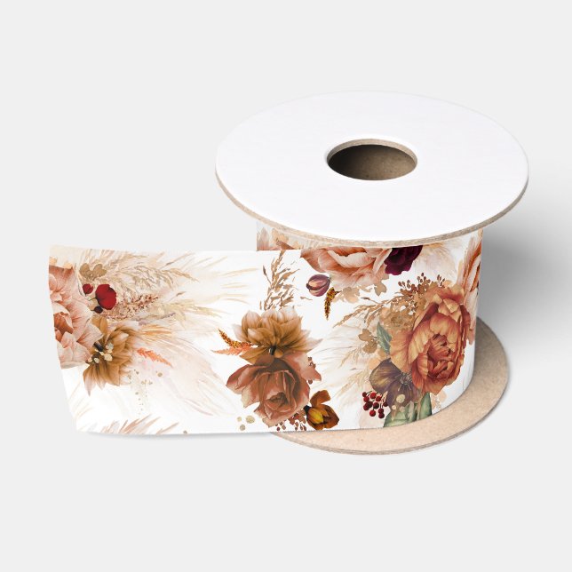 Pampas Grass und Terracotta Rost Blume Botanisch Satinband (Spule)