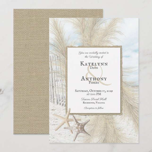 Pampas Grass Vintag Beach Einladung zur Hochzeit (Vorne/Hinten)