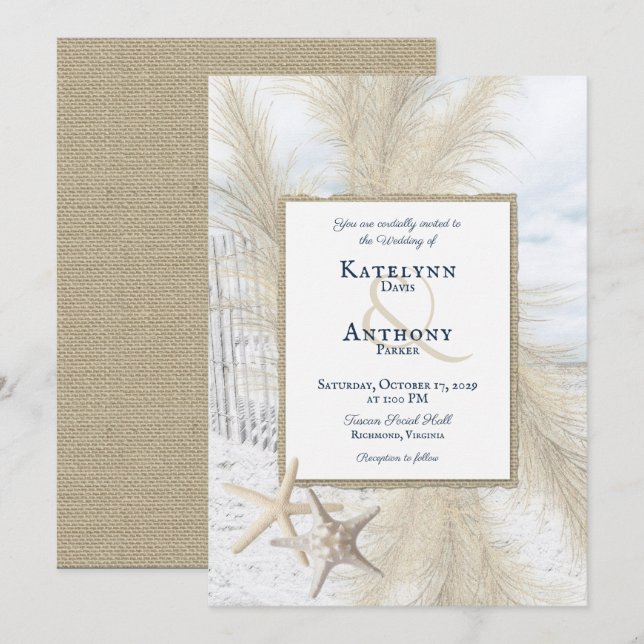 Pampas Grass Vintag Beach Wedding Einladung (Vorne/Hinten)