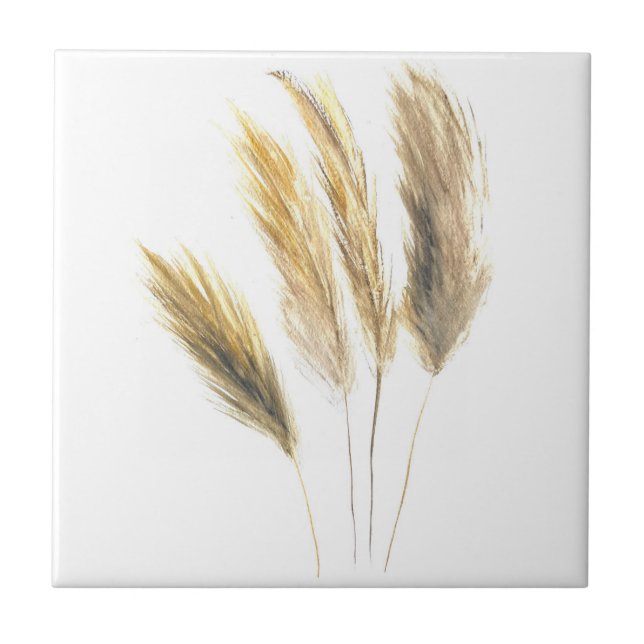 Pampas Grass Watercolor Botanic Boho Fliese (Vorderseite)