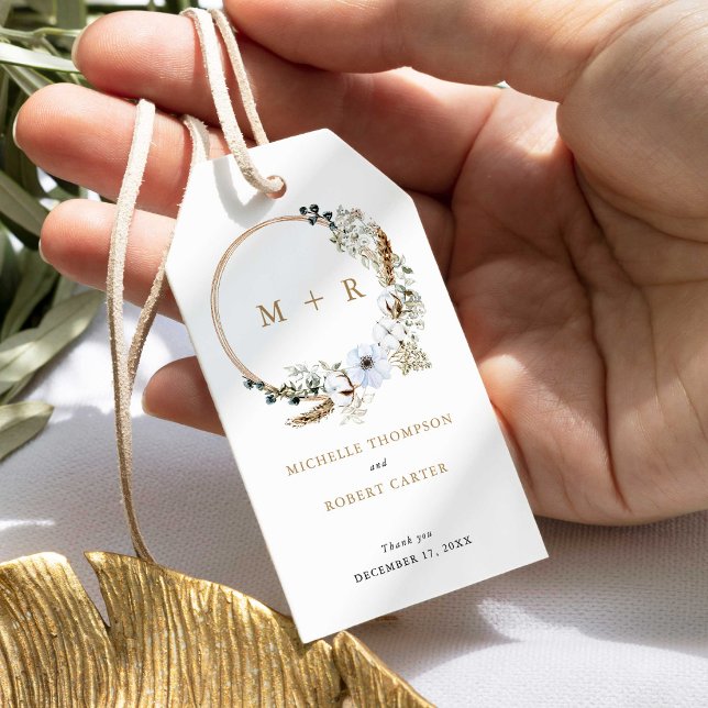 Pampas Grass Wedding Boho Terracotta Monogram Chic Geschenkanhänger (Von Creator hochgeladen)