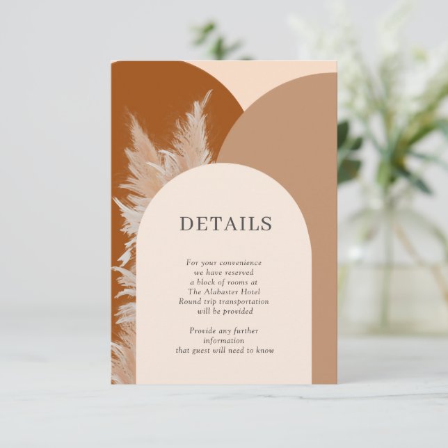 Pampas Grass Wedding Details Umschließkarte Begleitkarte (Stehend Vorderseite)