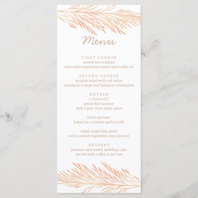 Pampas Grass Wedding Floral Trend Chic Empfang Menükarte (Vorderseite)
