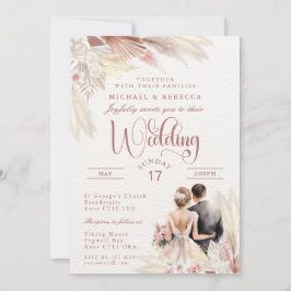 Pampas Grass Wedding Modern Blush Pink, Terracotta Einladung