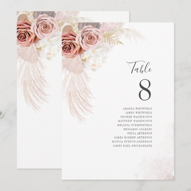 Pampas Grass Wedding Tischnummer Terracotta Card (Vorne/Hinten)
