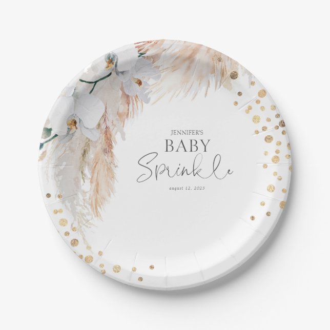 Pampas Grass White Floral Baby Sprinkle Pappteller (Vorderseite)