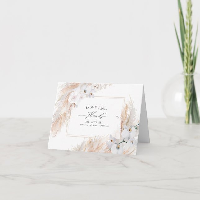 Pampas Grass White Floral Wedding Vielen Dank Dankeskarte (Vorderseite)