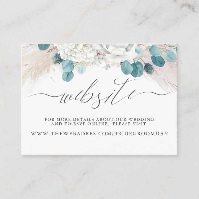 Pampas Grass White Floral Wedding Website Card Visitenkarte (Vorderseite)