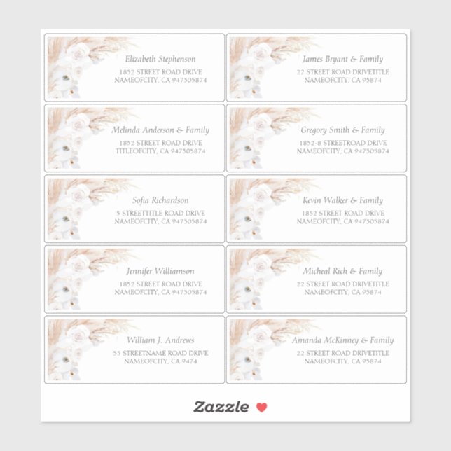 Pampas Grass White Guest Names Adressenmarken Aufkleber (Blatt)